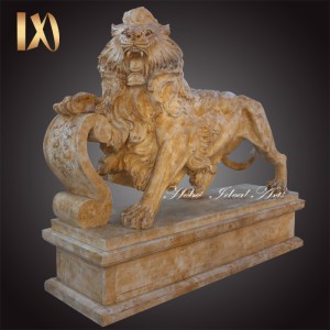 Natural Beige Marble Lion Statues for sale