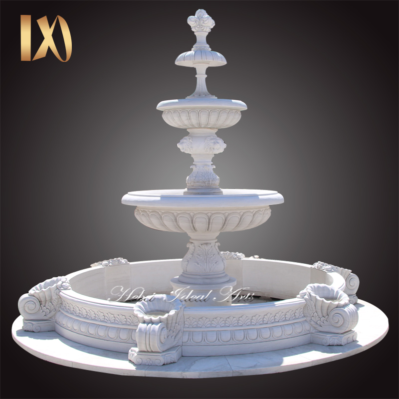 beautiful Outdoor Large Simple Natural Stone 3 Tier White Marble Water Fountain for Garden