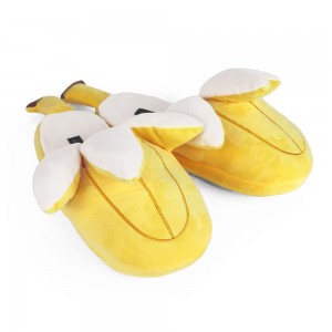 Custom Winter Warm Funny Unisex Banana Plush Sandal kanggo Diwasa