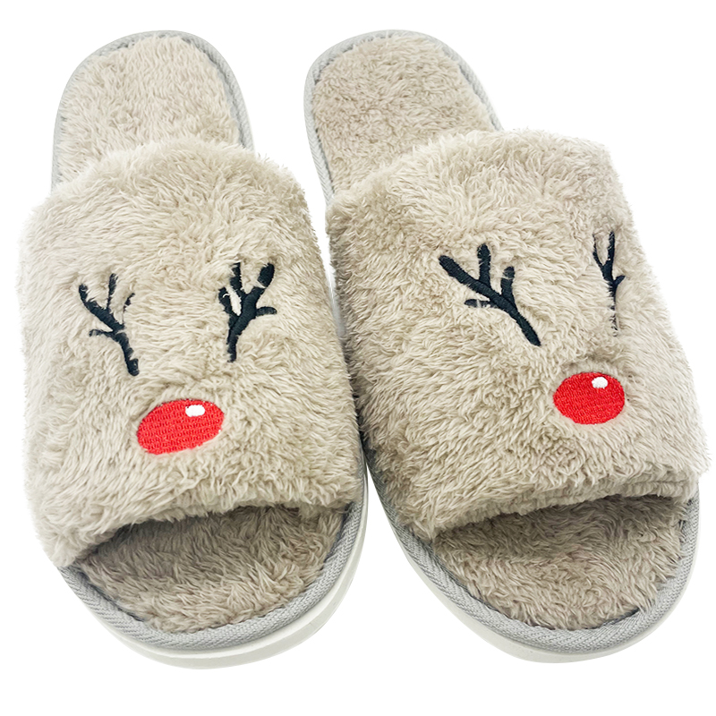 Christmas elk plush slippers-3
