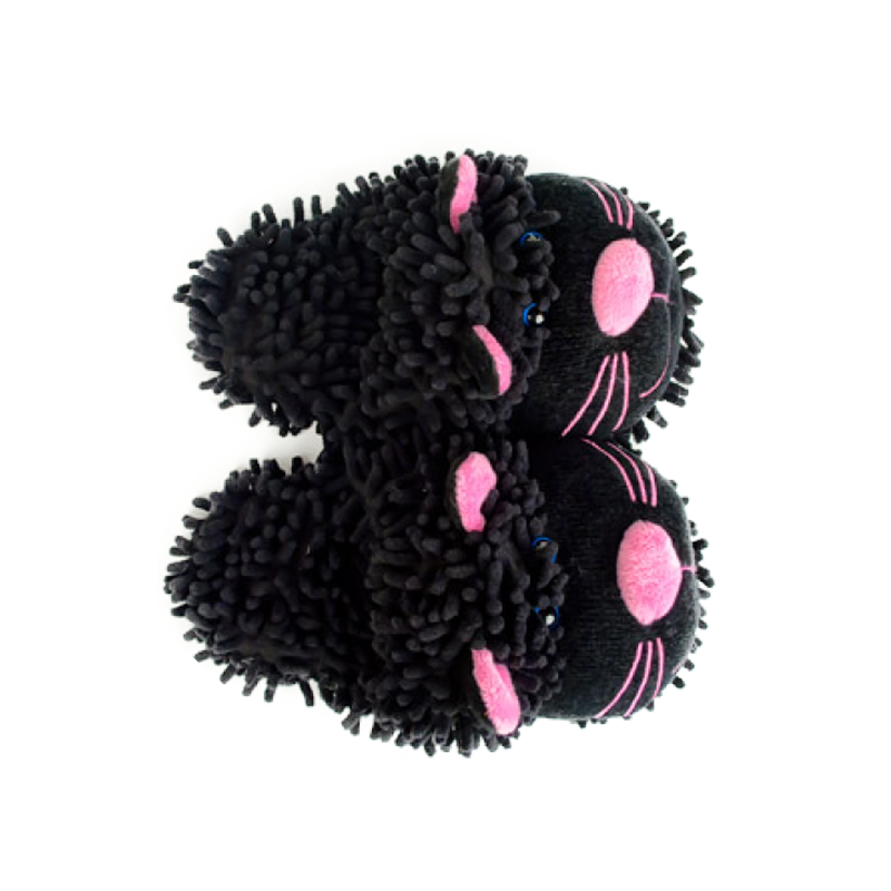 Fuzzy Black Cat Slippers2
