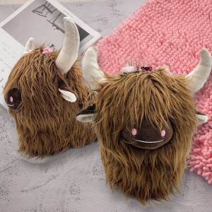 Fuzzy Friends Highland Cow Plush Slippers Soft Warm Outdoor Sinjorinaj Ŝuoj