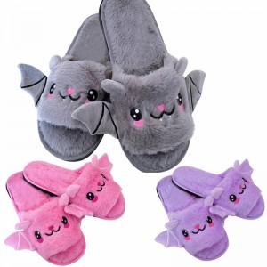 Halloween Grey Bat Animal Slippers Soft Plush Cozy Open Toe Women Inime ma ọ bụ N'èzí Fuzzy Slippers