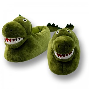 Pantofole in peluche T-Rex verdi con supporto in memory foam