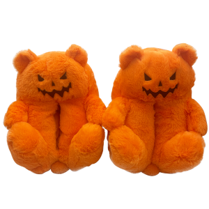 Halloween Pumpkin Slippers Women Cartoon Cute Plush Teddy Bear Slider Home Flip Flops Mariha Mofuthu