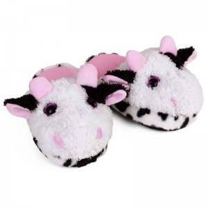 Fashion Cartoon Kids Cow Slippers Cute Plush Lined Slip On Bedroom Shoes Winter Indoor & Outdoor for Children