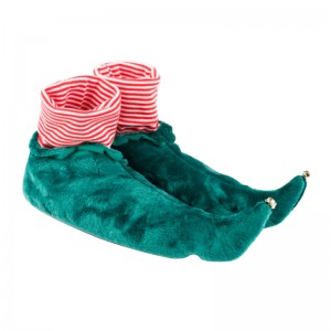 New Design Christmas Kids Green Elf Slippers Winter Warm Bedroom Shoes House