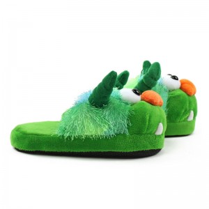 Unisex Factory Cute Kids Green Monster Slippers Funny Animal Plush Toy Slippers