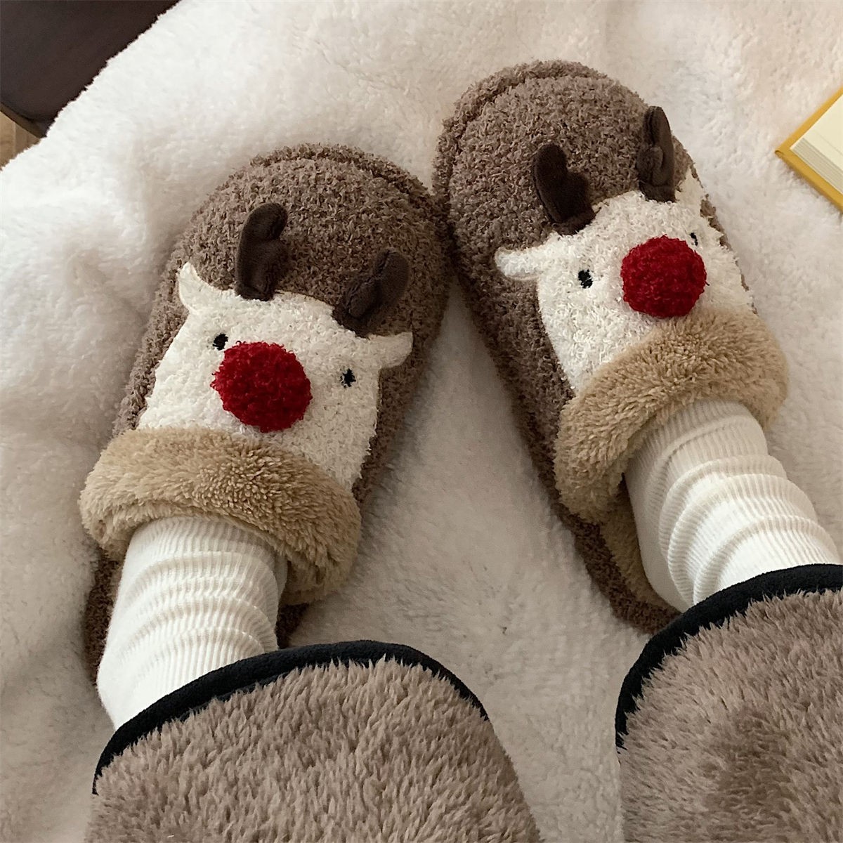Moose style Christmas home slippers2