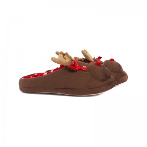 ວັນພັກຜ່ອນລະດູໜາວ 2023 Rudolph Reindeer Slippers Women Comfortable Fur Fluffy Warm Cotton Shoes