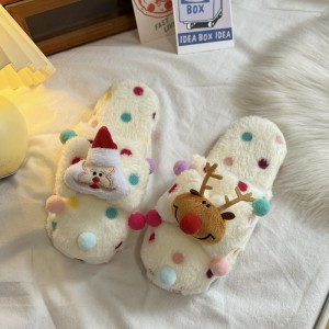 Natal Elk Plush Home Sandal Santa Closed Toe Rusa Lucu Wanita Fluffy Sandal Pesta 2024 Hadiah Natal