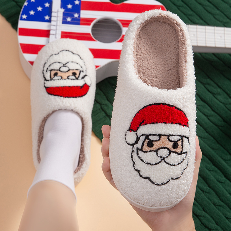 Santa cotton slippers cute embroidered thickened velvet 1