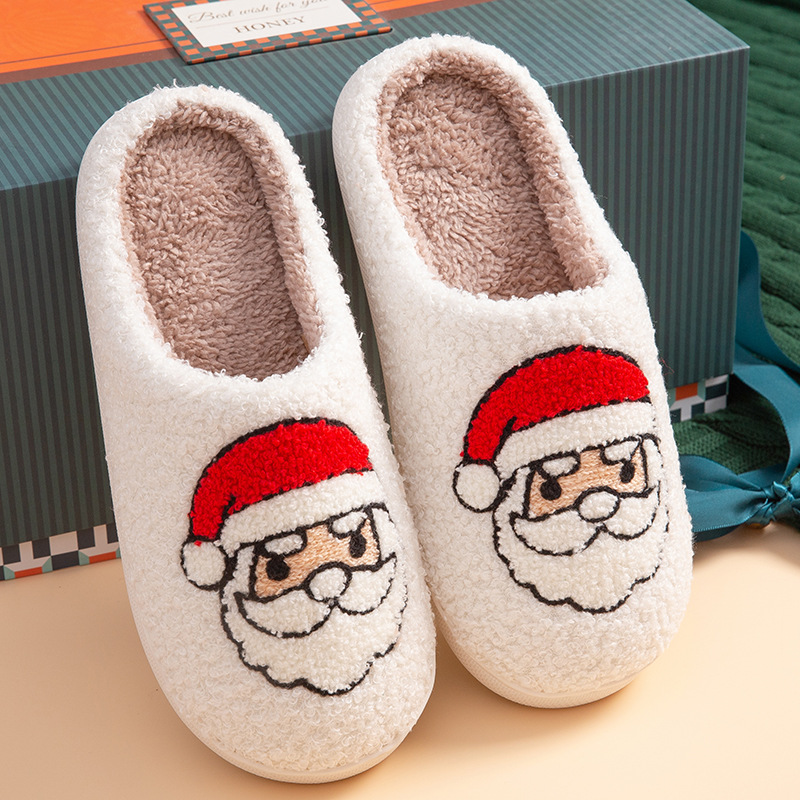 Santa cotton slippers cute embroidered thickened velvet 2