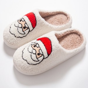 Christmas Preppy Santa Cotton Slippers Cute Embroidered for Women Men with Velvet Thickened Warm Winter Slipper