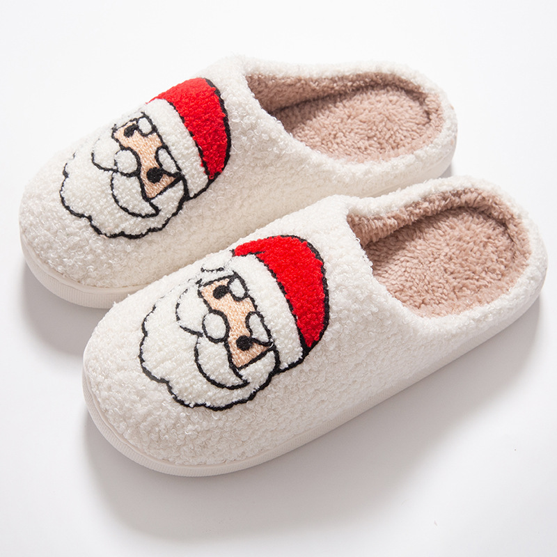 Santa cotton slippers cute embroidered thickened velvet 5