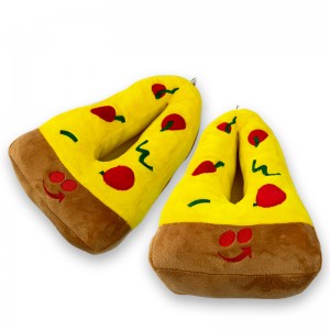 ყვითელი პიცა პლუშის ჩუსტები ფუმფულა საყვარელი საბავშვო ახალგაზრდული ფეხსაცმელი შიდა ჩუსტი კომფორტული კომფორტული ლაუნჯის ფეხსაცმელი