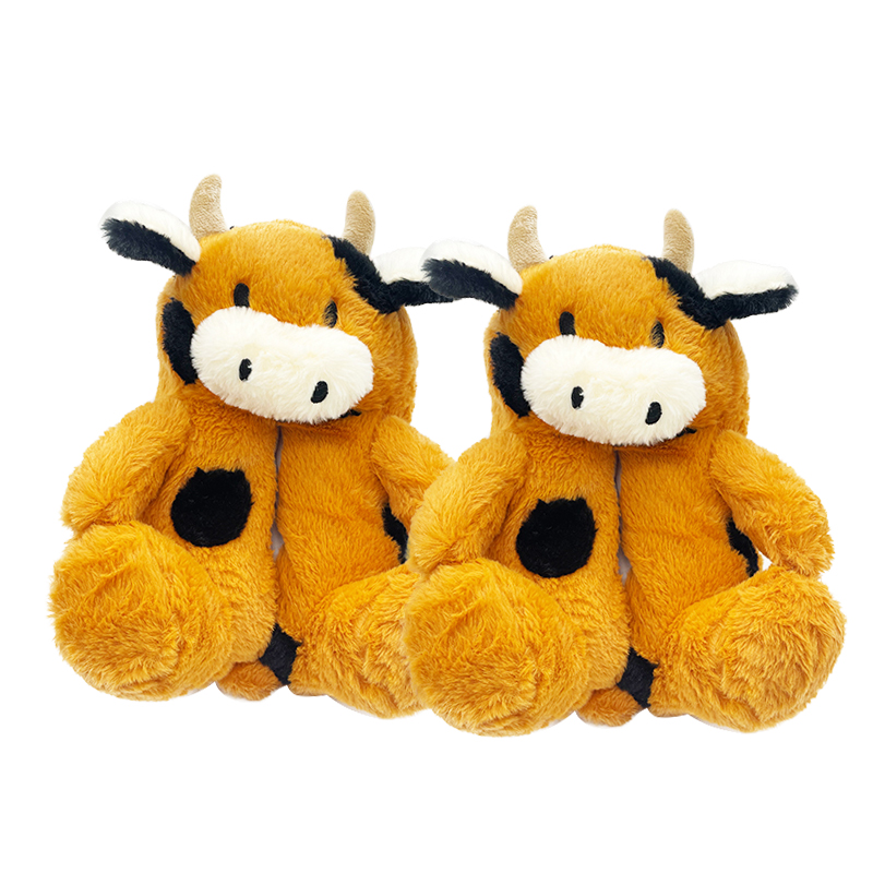 cow plush slippers-Camel