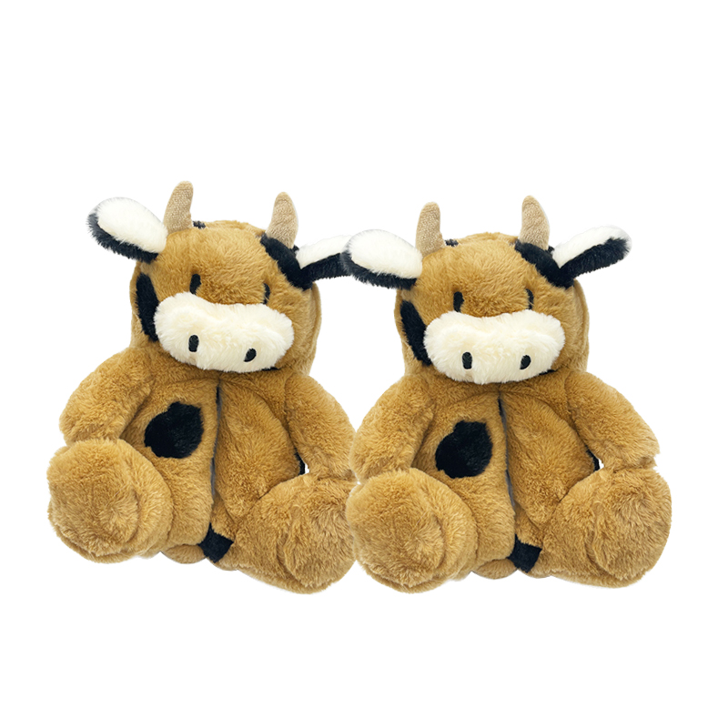 cow plush slippers-brown