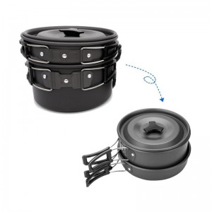 Survival Camping Cookware Mess set with Lightweight Pot Pan Kettle and 2 Cups