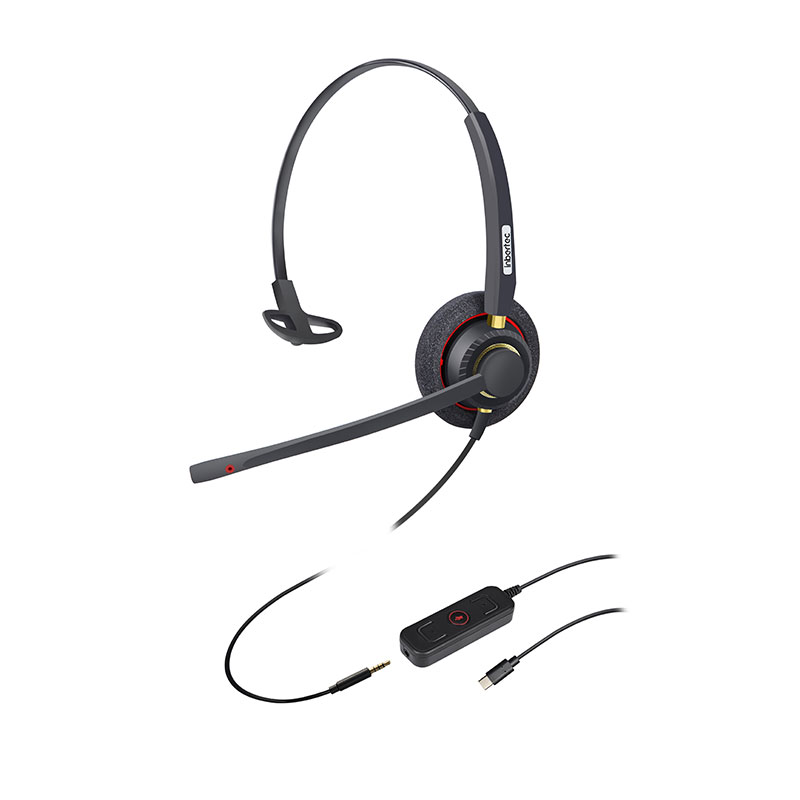 Fones de ouvido profissionais mono com cancelamento de ruído USB-C e 3,5 MM