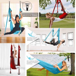 YOGA SWING Premium Aireko Hamaka Grabitatearen aurkako Yoga Swing Kit - Acrobat Flying Sling Set Barneko eta Kanpoko Inbertsio Terapiarako