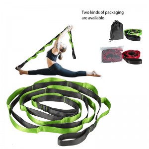 Multi-looprem 12 loopar Yoga Stretch Strap Noelastisk Stretch Strap för sjukgymnastik Pilates dans och gymnastik med bärväska