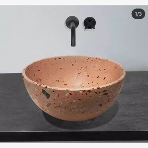 hot sale round terrazzo bathroom sink, Terrazzo bathroom or kitchen basin, without resin, customized color and grain.