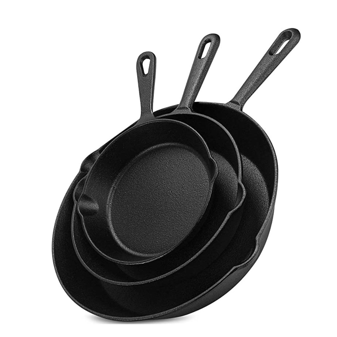 Pre-Seasoned Cast Iron Skillet Set  3-Piece - 6 Inch, 8 Inch and 10 Inch
