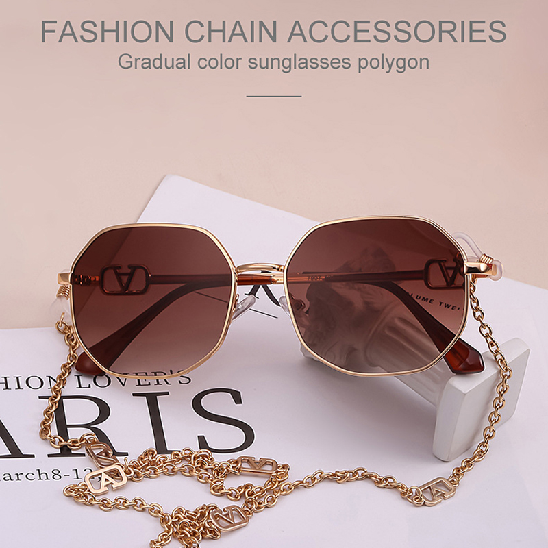 I Vision T199 fashion chain graduall color polygon sunglasses