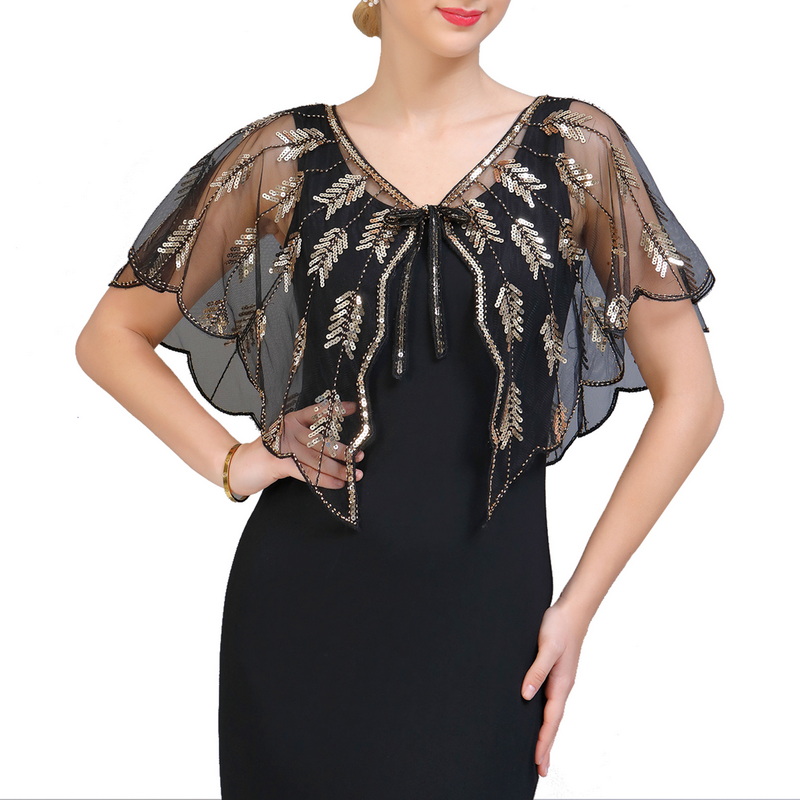 1920s Viatage Ladies Shimmering Evening Shawls and Wraps with Fringe