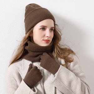 Warm Women 100% Merino Wool Winter Infinity Scarf, Beanie Hat and Glove for One Set