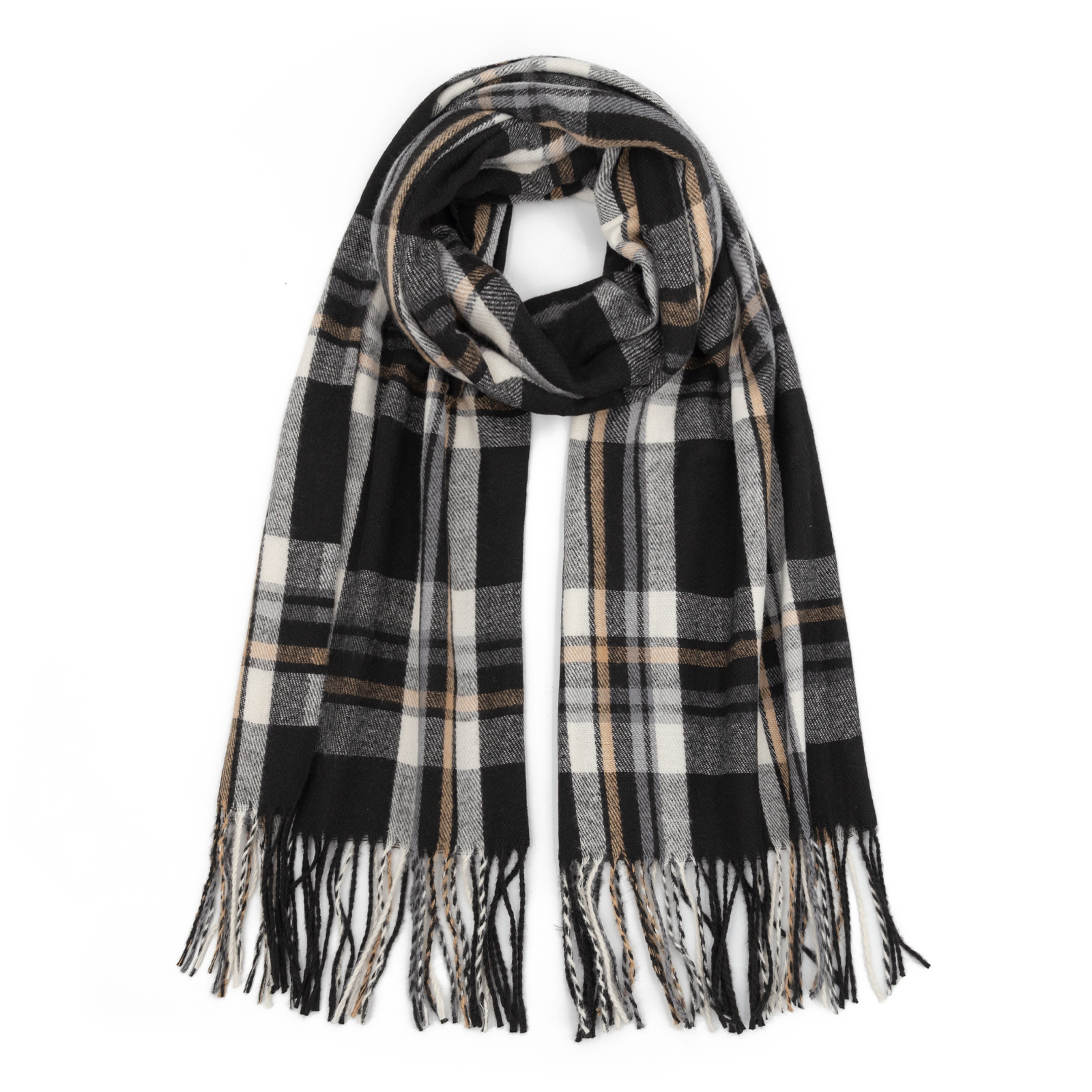 China OEM Factory Wholesale Winter Soft Warm Unisex Plaid Long Scarf with Tassels