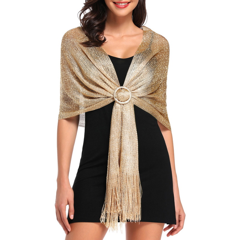 Summer Shimmering Khaki Metallic Dressy Party Shawls and Wraps for Women