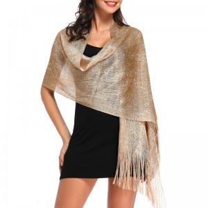 Summer Shimmering Khaki Metallic Dressy Party Shawls and Wraps for Women