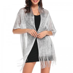 Fashion Ladies Party Dressy Silver Grey Shimmering Metallic Shawls and Wraps