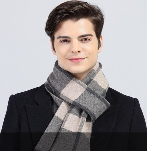 Long Checked Pure Wool Scarf for Men China OEM Factory