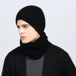 Winter Fashion Man 100% Merino Wool Beanie Hat and Infinity Scarf for One Set