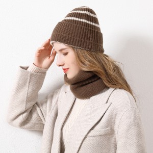 Wholesale Warm Women 100% Merino Wool Hat and Infinity Scarf for One Set