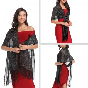 Summer Black Silver Sparkly Metallic Evening Shawls and Scarf Wraps for Ladies