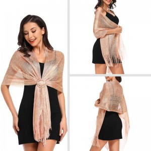 Stylish Women Salmon Shimmering Evening Party Dress Shawls and Wraps
