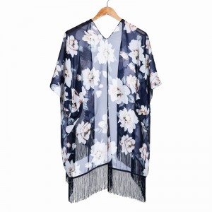 Summer Floral Print Chiffon Kimono with Tassel China OEM Supplier