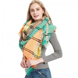 Fashion Tartan Square Scarf with Fringe for Ladies