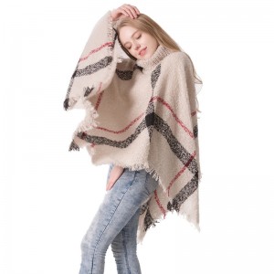 Women Plaid Poncho Scarf with High Collar China OEM Supplier