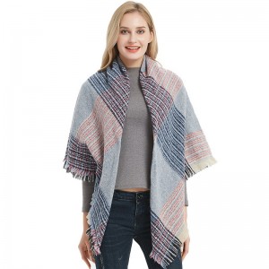 Winter Checked Square Scarf with Tassel for Womens