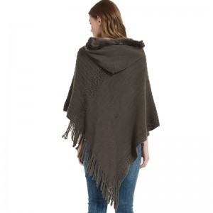 Oversized Hooded Poncho Blanket Wrap with Tassel for Women
