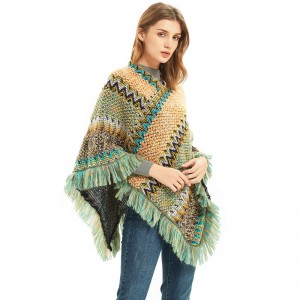 Oversized Thick Ladies Poncho Shawl with Tassel China Factory