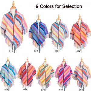 Oversized Striped Print Square Shawl Scarf with Tassel China OEM Factory