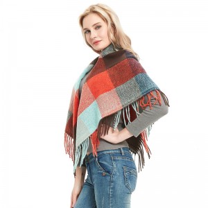Stylish Plaid Square Scarf with Fringe for Womens China OEM Factory