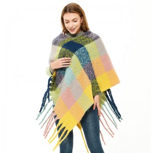 High Quality Checked Poncho Wrap Shawl for Women China Factory