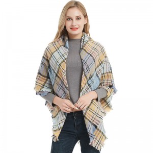 Oversized Winter Women’s Checked Square Scarf with Fringe China Supplier